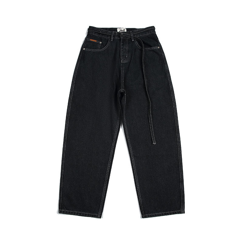 City fanpin 2024 Autumn New lace-up decorative solid color loose jeans high street pants high sense