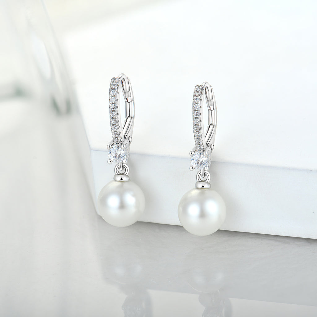 S925 Sterling Silver Pearl zircon earring ear clip earrings eardrops women's foreign trade cross-border jewelry silver accessories processing