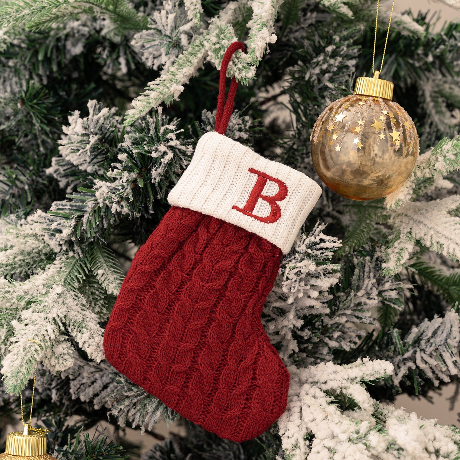 Cross-border cute letters Christmas stockings creative Christmas tree pendant Christmas style wool knitted socks decoration props