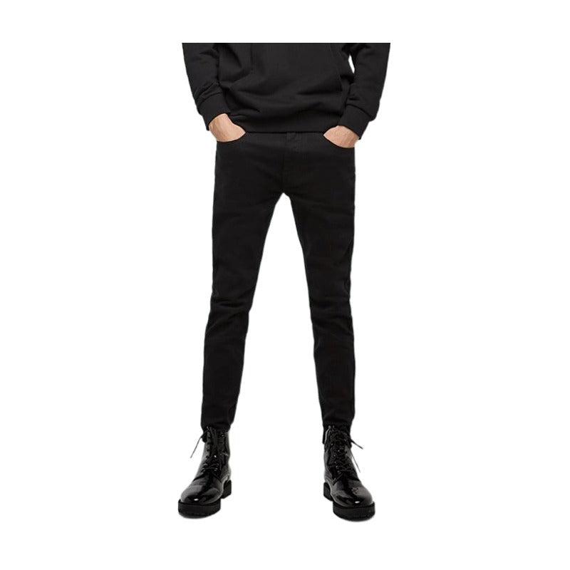 Pure black skinny micro elastic men's jeans 2025 autumn and winter New slim fit men's jeans fashion all-matching men's jeans