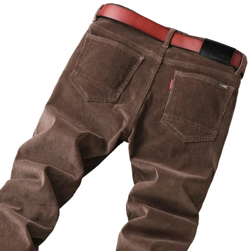 One piece dropshipping 6686 stretch striped pants corduroy men's pants common style middle-aged casual pants straight loose trousers