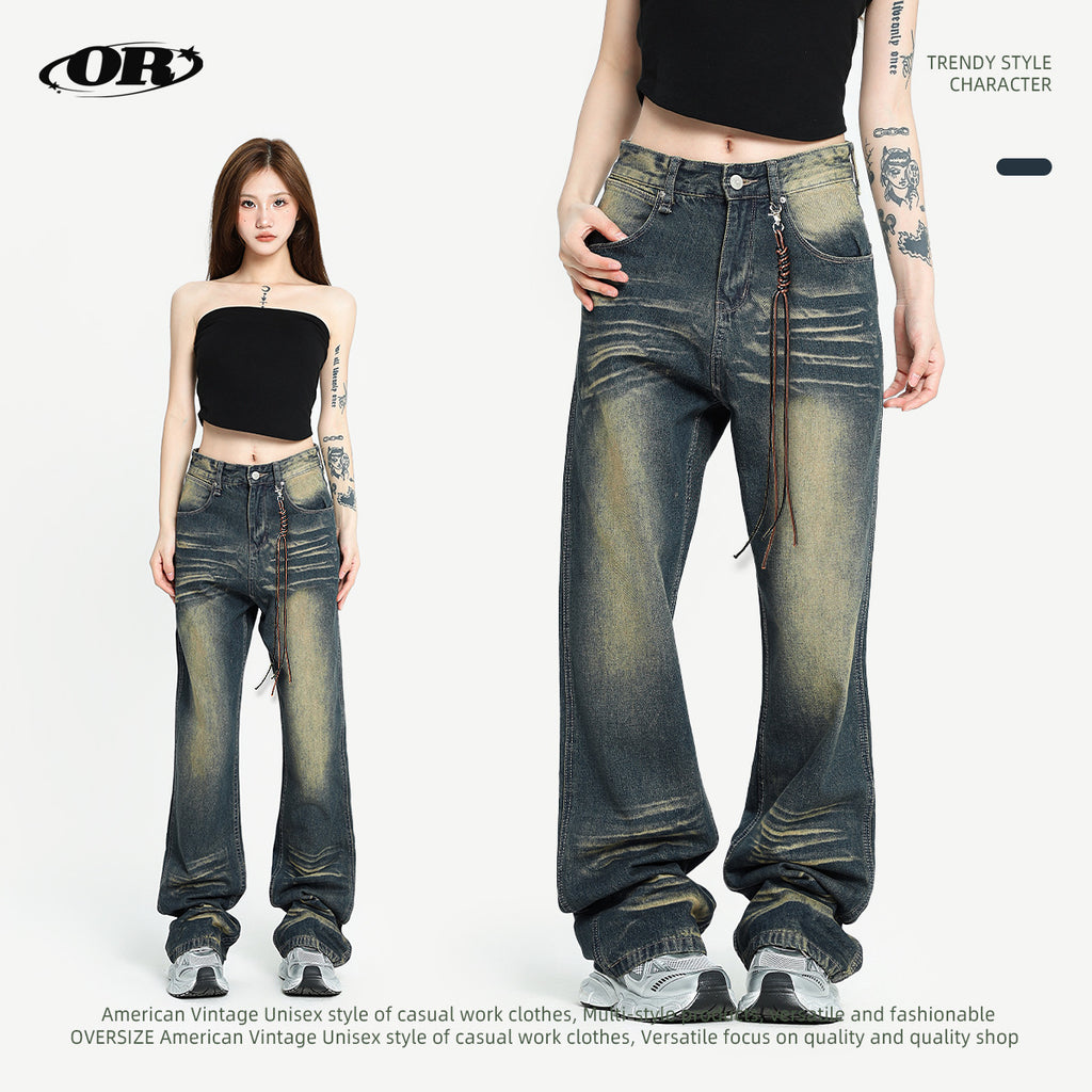 OREETA American Style Whisker Jeans Straight Cut Men's Jeans