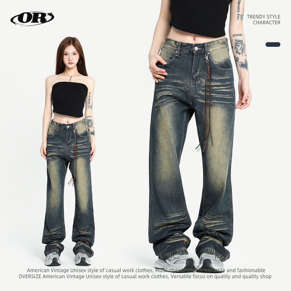 OREETA American Style Whisker Jeans Straight Cut Men's Jeans