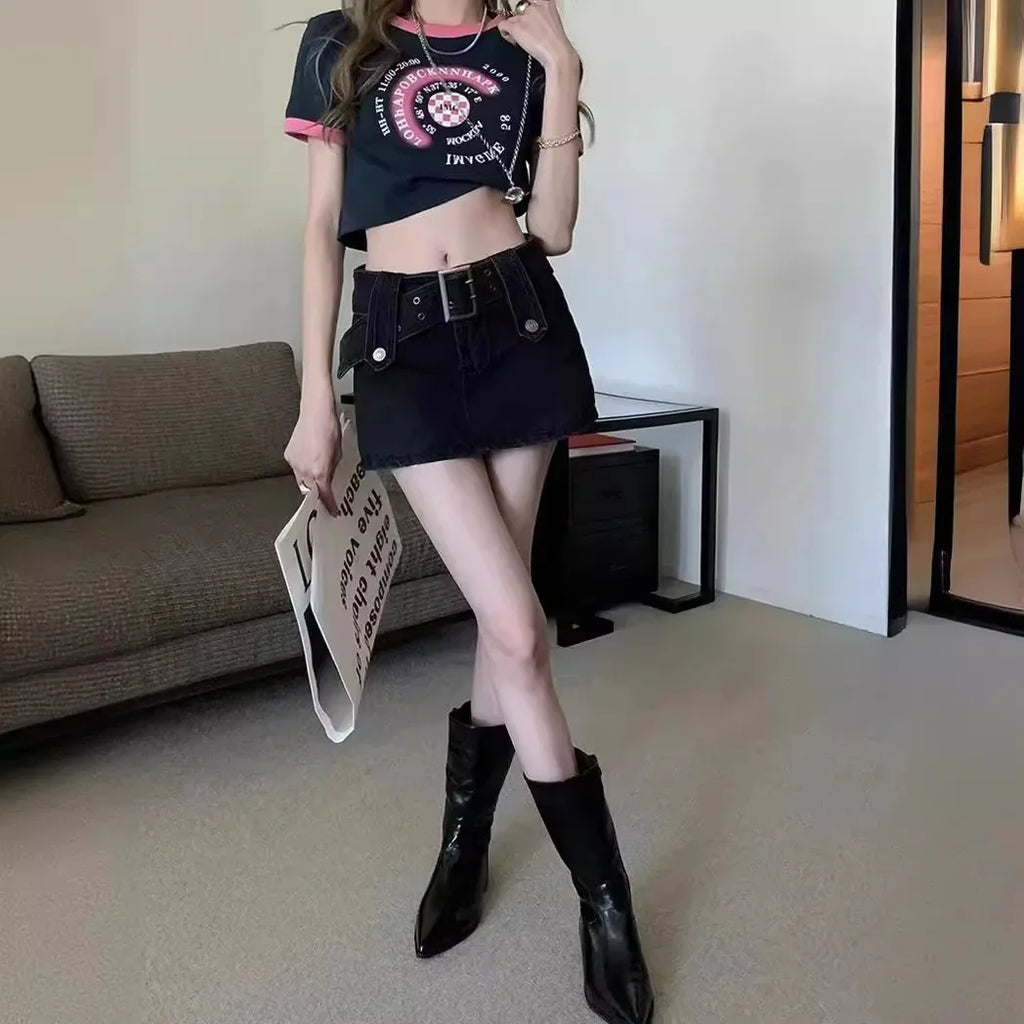 American retro Denim pantskirt women's summer sexy short skirt A- Line skirt sweet hot girl high waist package hip skirt