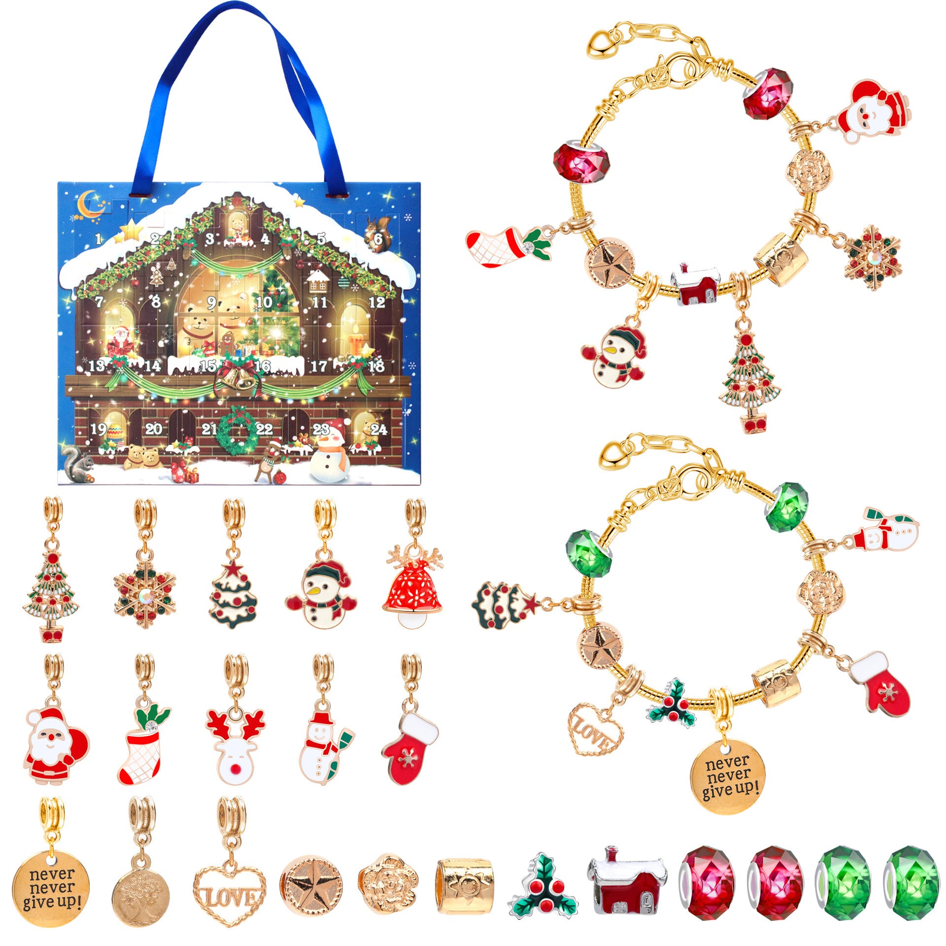 Cross-border new arrival Christmas creative blind box bracelet handmade diy24 grid educational jigsaw puzzle exquisite gift set