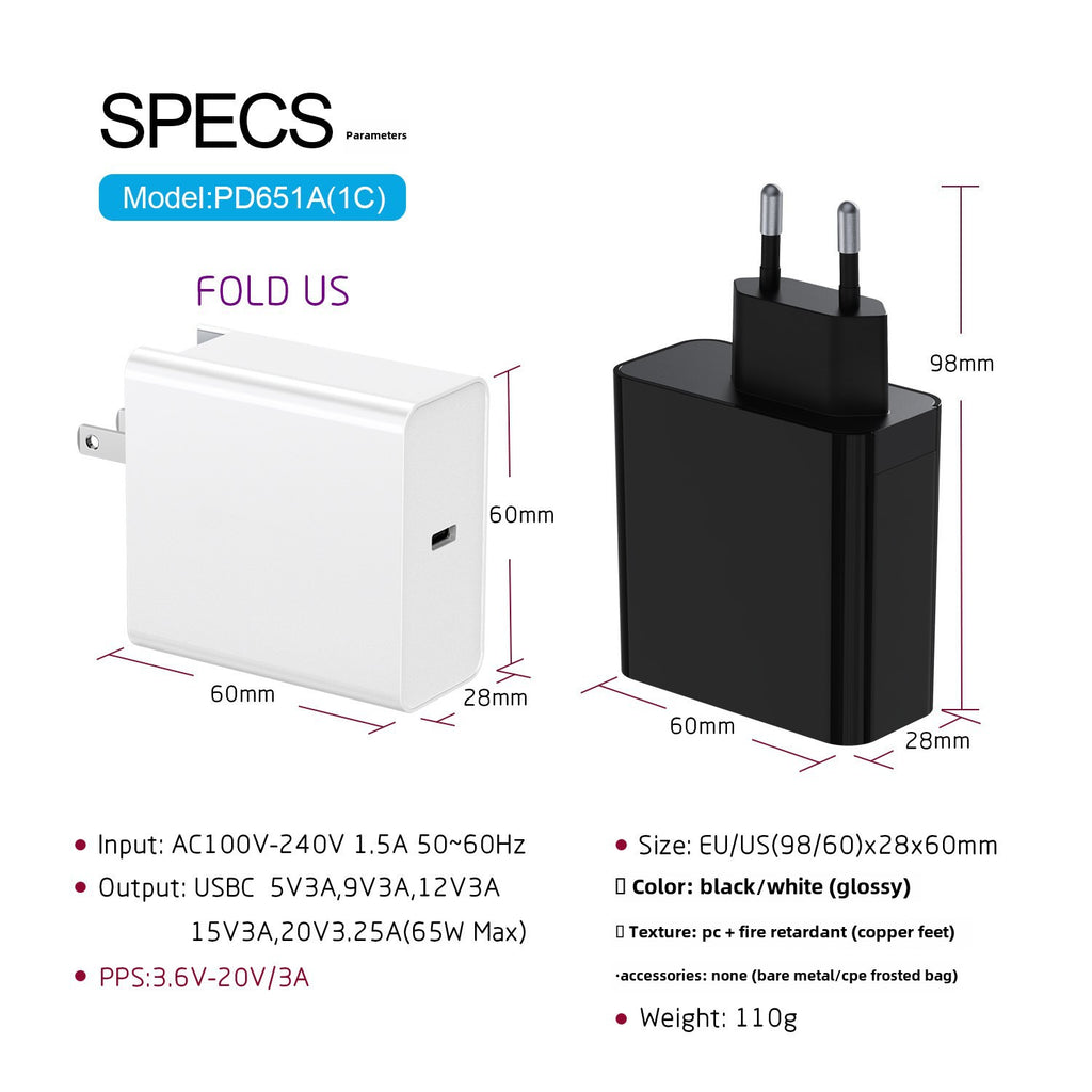 PD65W charging plug for Apple adapter Mac Book foldable PD fast charge typec65W charger