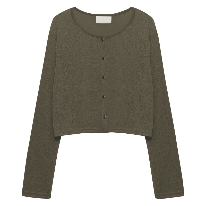 2025autumn knitted cardigan fashionable versatile women's elegant slimming wool round neck Korean style long sleeve top