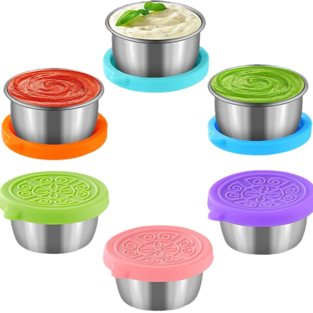 Cross-border 304 stainless steel sauce cup with silicone cover sauce cup outdoor portable tomato salad seasoning saucer dish