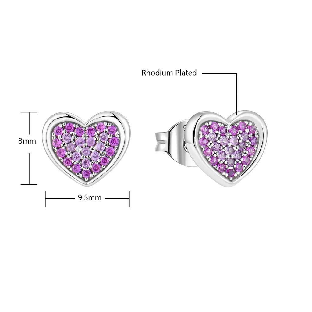 S925 silver pink purple heart-shaped zircon earrings earrings light luxury all-match High sense girls earrings gift supply wholesale