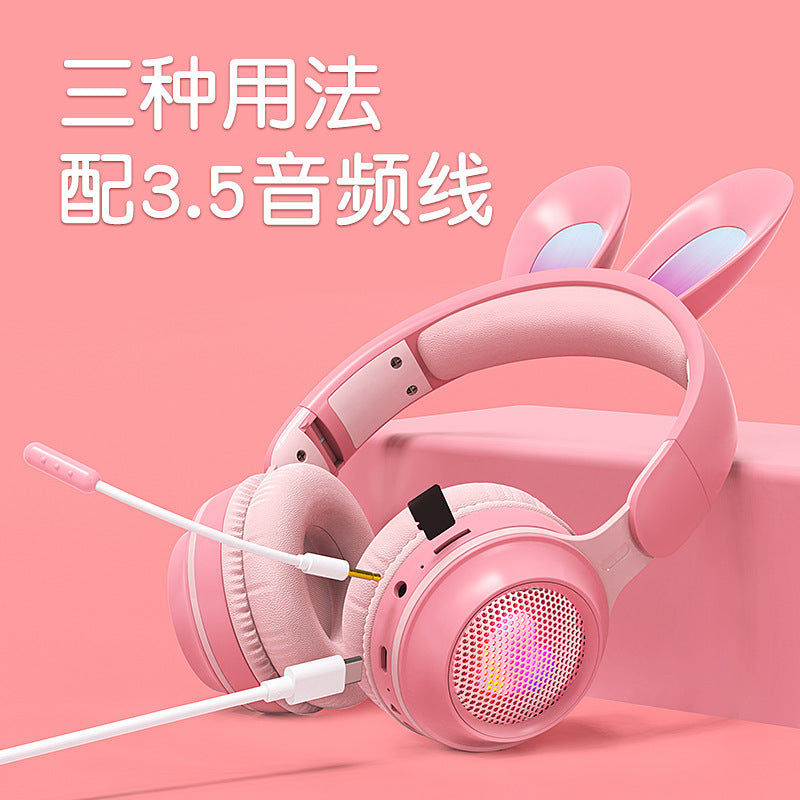 [New] cross-border KE-11 rabbit ears headset Bluetooth headset LED luminous wireless with microphone children's headphones