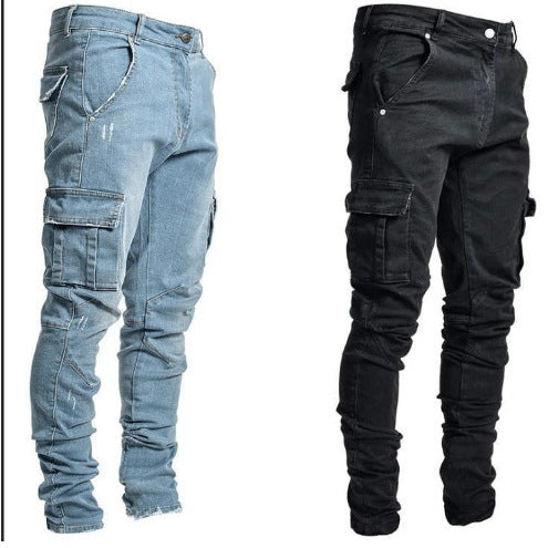 In stock Europe and America cross border new jeans men's cross-border side pocket skinny jeans for men