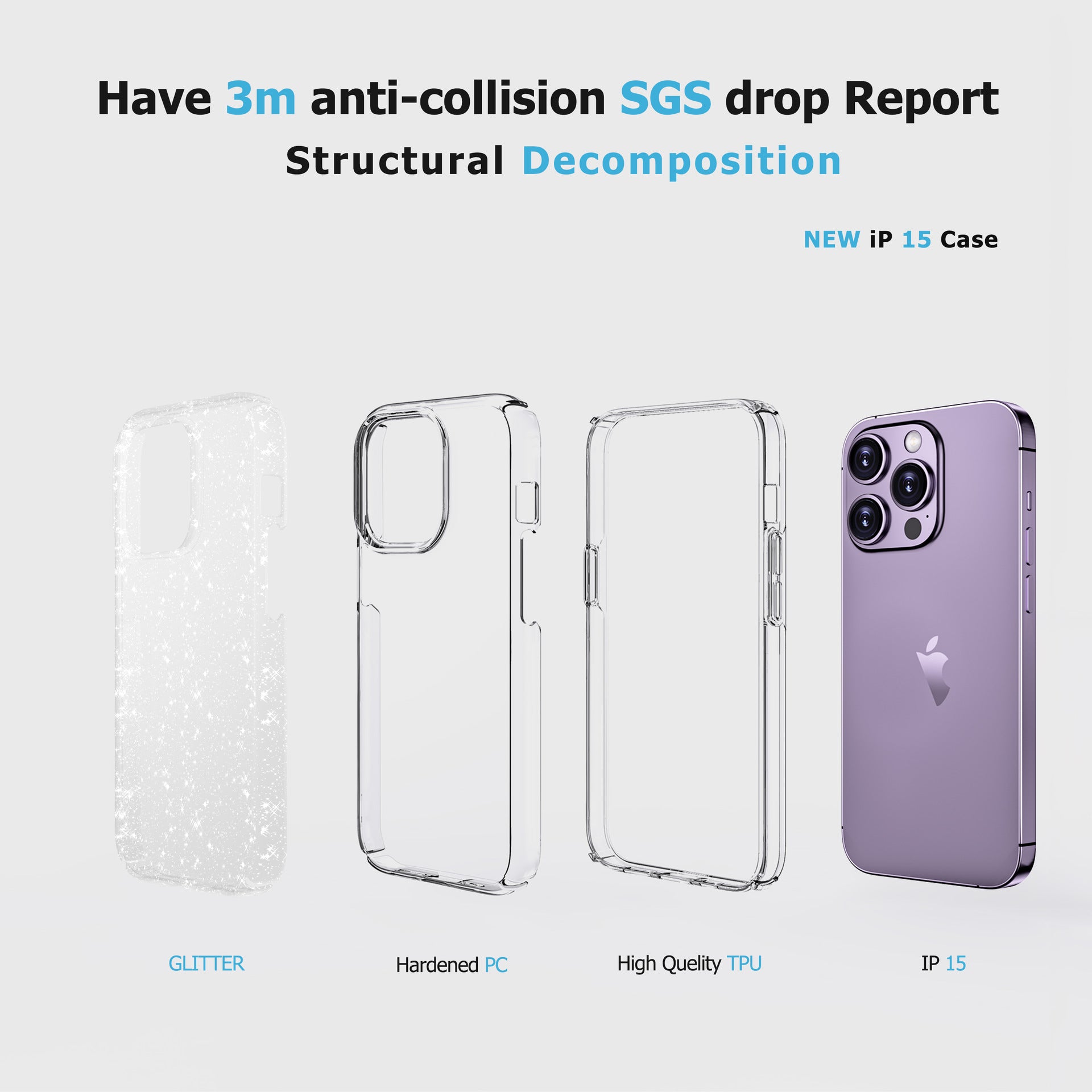 Defender applicable iPhone15promax transparent glitter phone case mobile phone shell for iPhone phone case drop-resistant hard case 15