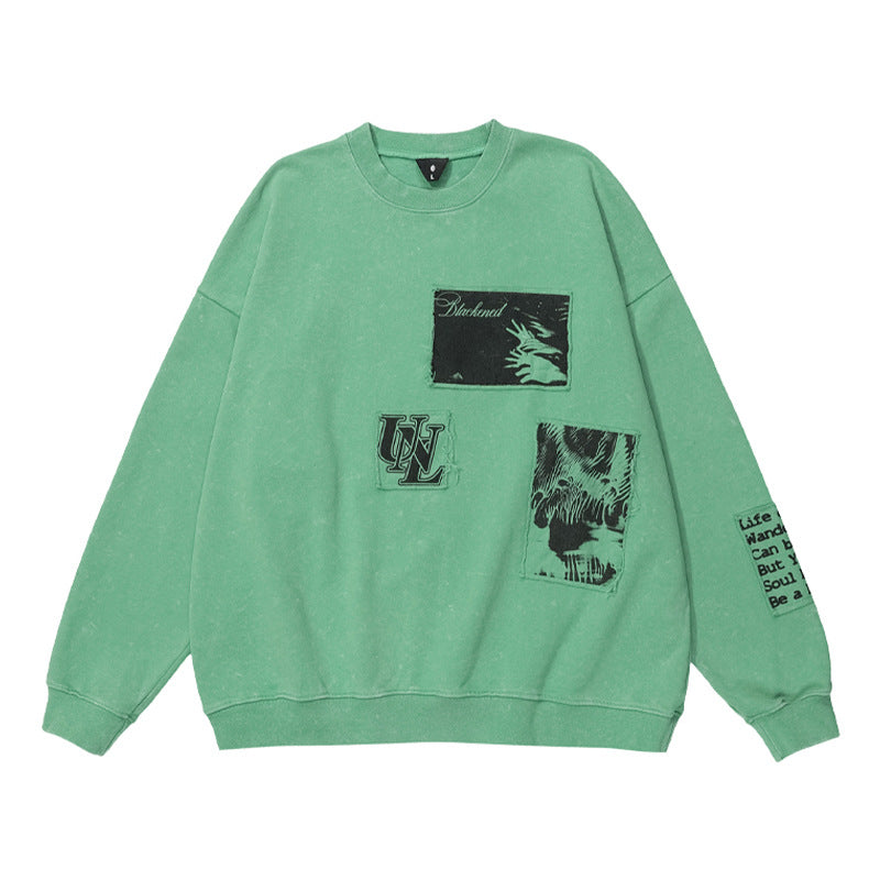 # OVDY autumn and winter new men's and women's tops patch letter Terry simple loose shoulder ins sweater for men