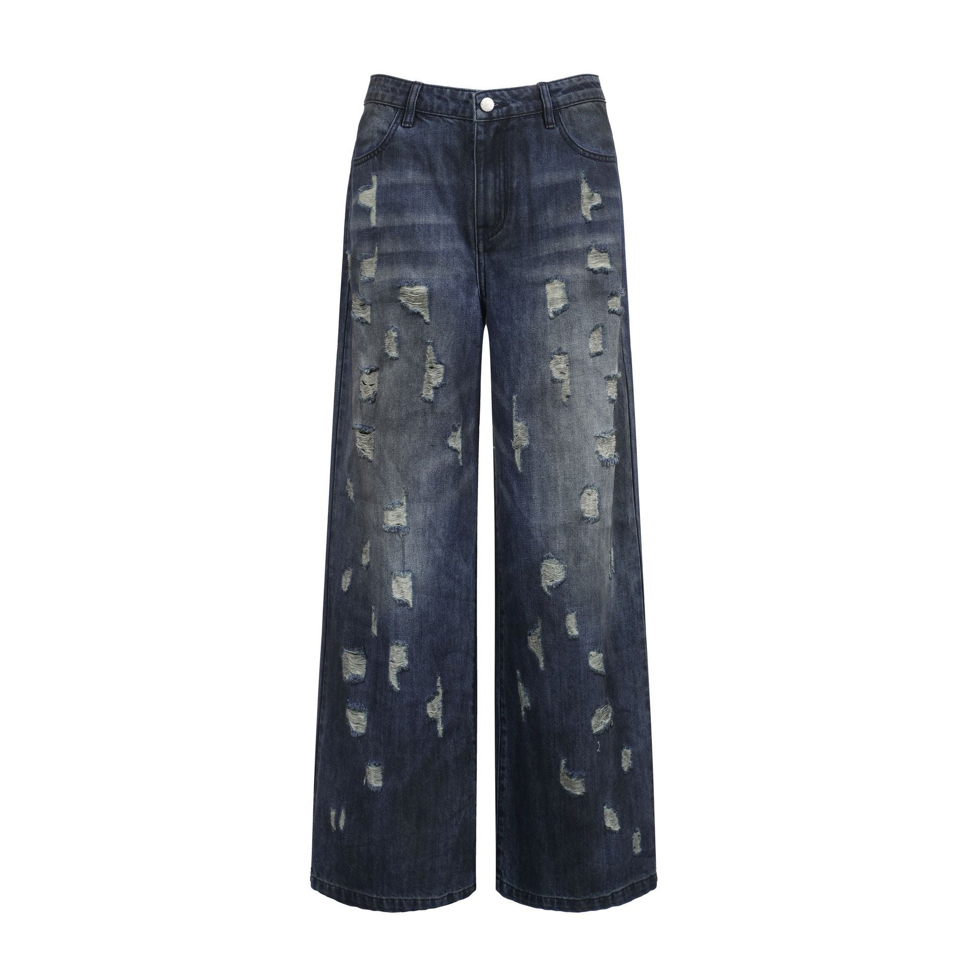 Foreign trade American high street washed worn jeans women 2024 street style retro tattered jeans straight jeans wholesale