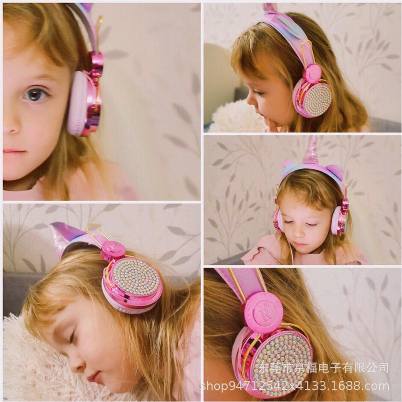 Factory cross-border Bluetooth headset wholesale hot head-mounted computer online class cartoon unicorn smart children's headphones