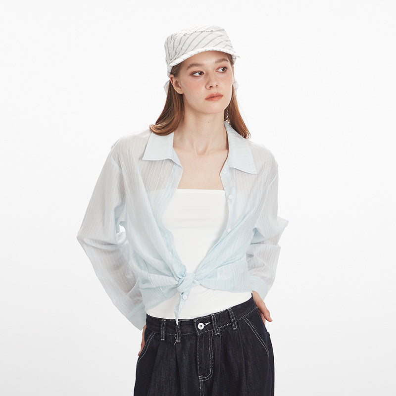 HeyHenry spring and autumn 2025 new loose Korean style loose long-sleeved shirt Women's thin slightly transparent smock top