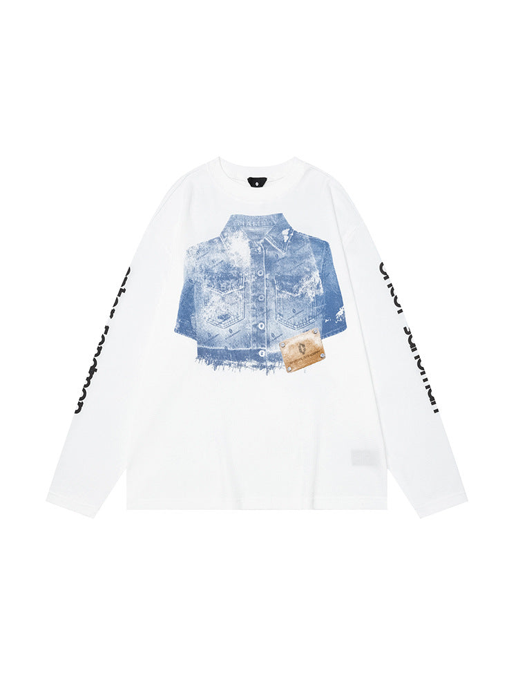 # OVDY autumn and winter New 250g contrast color stitching long sleeve T-shirt waffle small round neck top long sleeve fashion brand