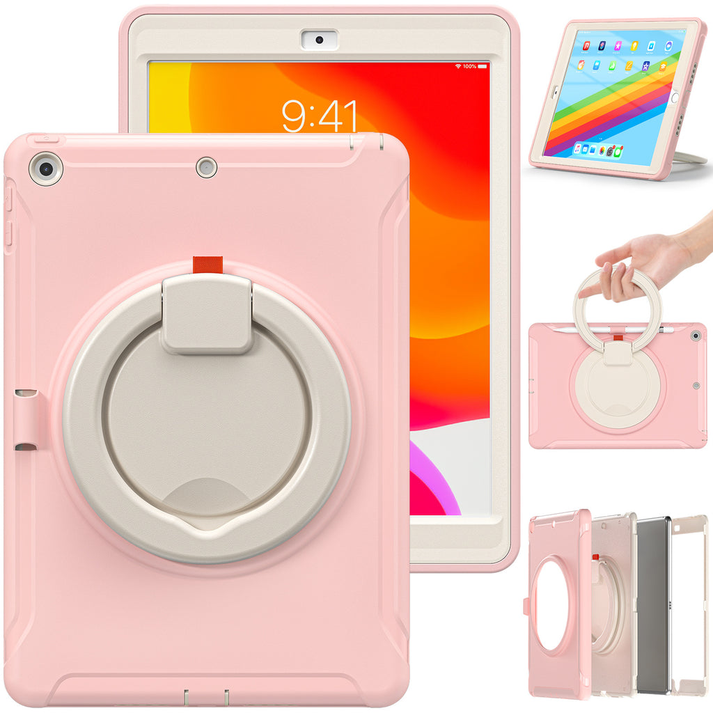 iPad 10.2 Apple tablet protective case with pen Sleeve 360 degrees handheld rotating bracket three-proof protective case