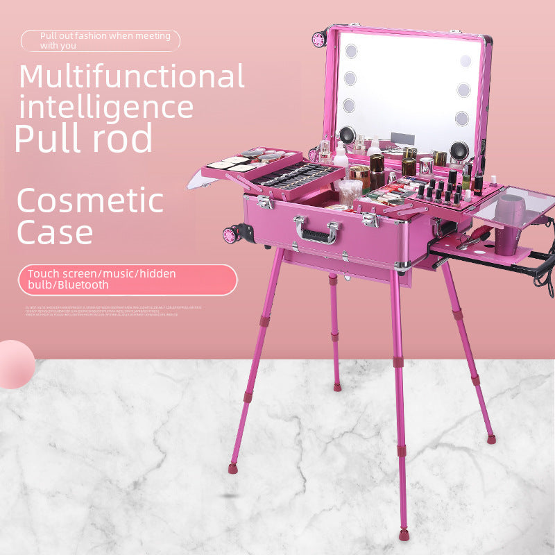 Aluminum Alloy trolley cosmetic case with lamp multi-functional tattoo beauty Bluetooth trolley case makeup artist toolbox