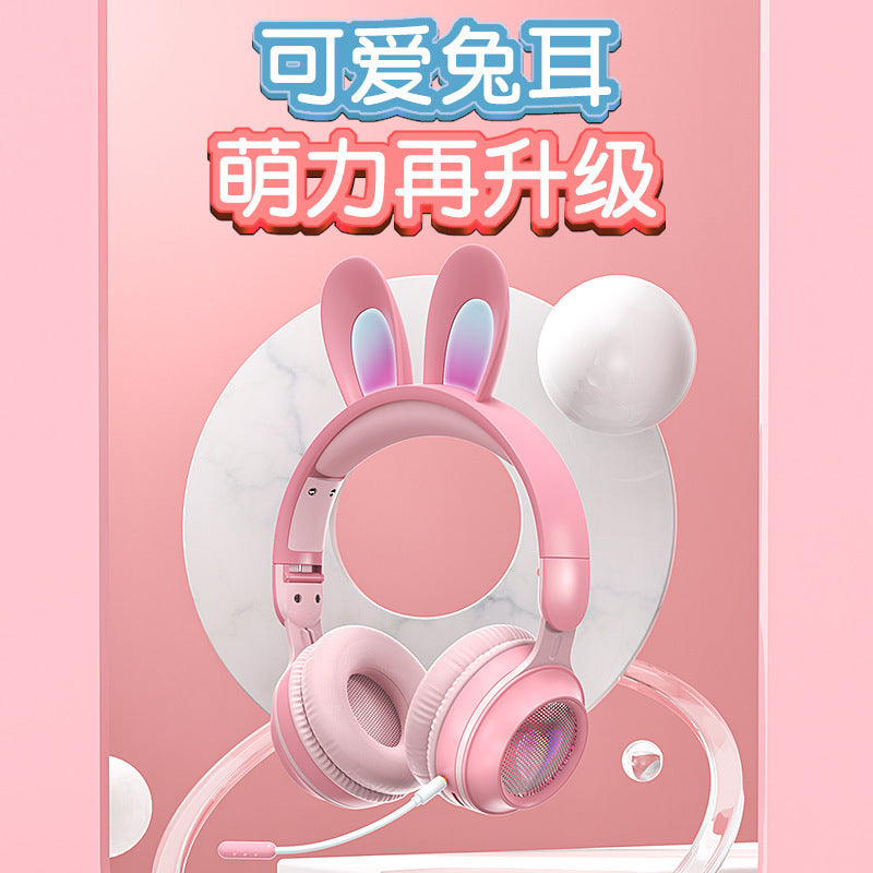 [New] cross-border KE-11 rabbit ears headset Bluetooth headset LED luminous wireless with microphone children's headphones