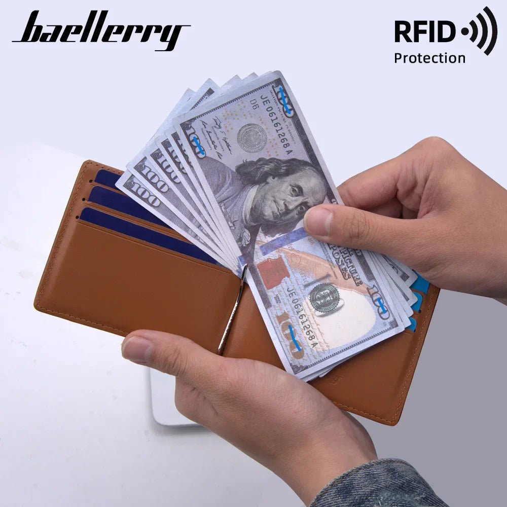 Men's new wallet baellerry carbon fiber multiple card slots RFID gold clip anti-theft swiping multifunctional card holder