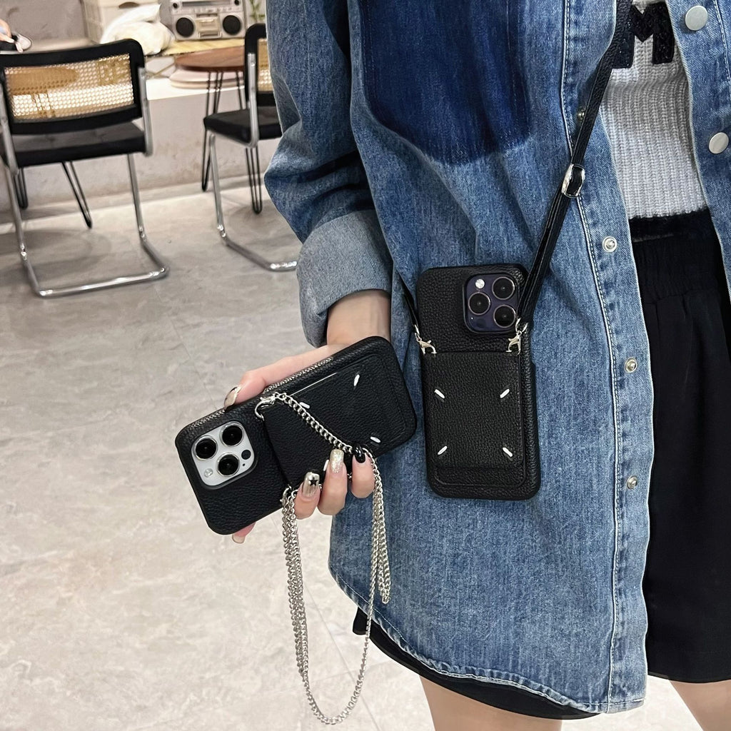 Applicable to Apple 16promax phone case crossbody embroidery iphone15 coin purse card 15promax shell