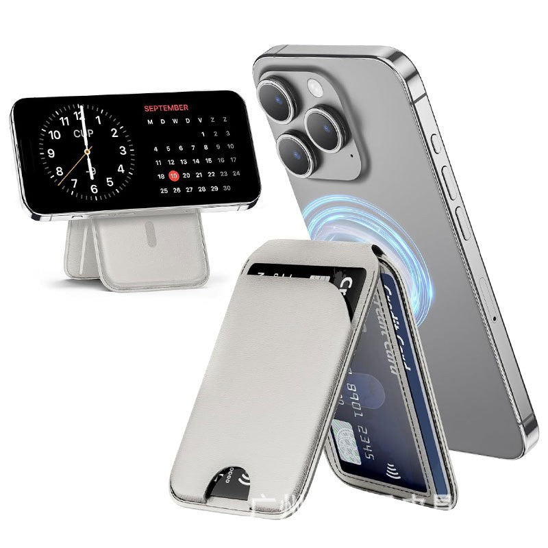 Spot Apple mobile phone Belt metal bracket magnetic card holder simple leather card holder iPhone anti-magnetic card holder
