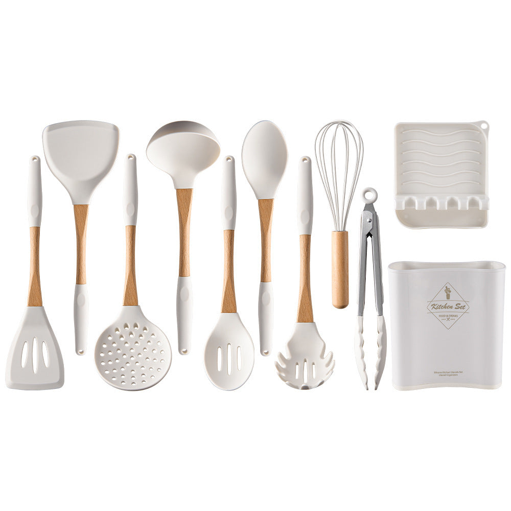 Wooden handle silicone heat-proof end sleeve silicone kitchenware set eleven-piece set spatula kitchen tools suit