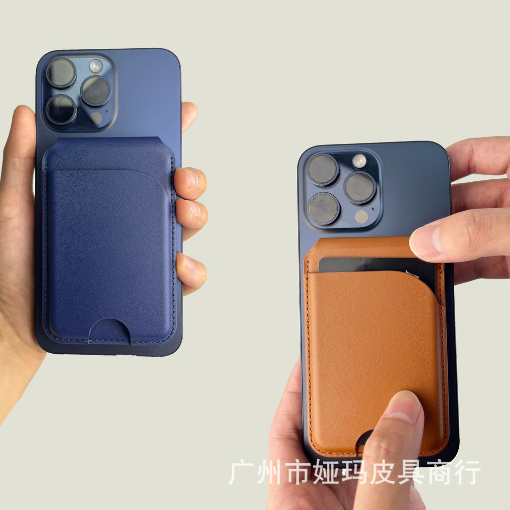 Spot Apple mobile phone Belt metal bracket magnetic card holder simple leather card holder iPhone anti-magnetic card holder