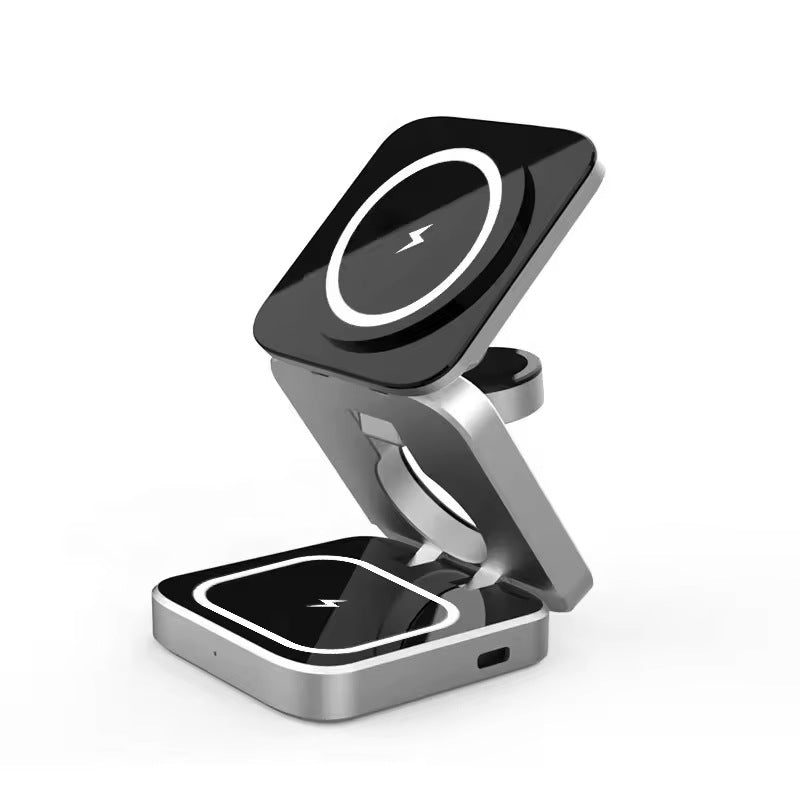 New arrival three-in-one magnetic wireless charger phone fast charge folding bracket earphone watch wireless charging
