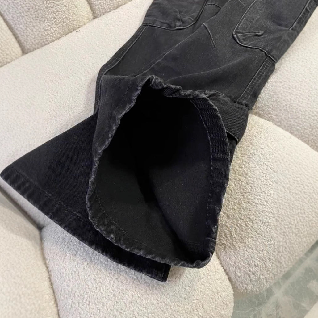 American retro workwear jeans for women Spring and Autumn new hot girl high waist slimming sense of design black micro flare pants tide