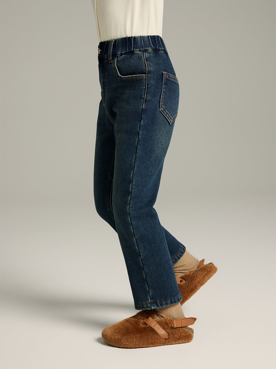 2023 Winter fleece-lined children's jeans stretch comfortable girls' jeans thickened babies' trousers jeans