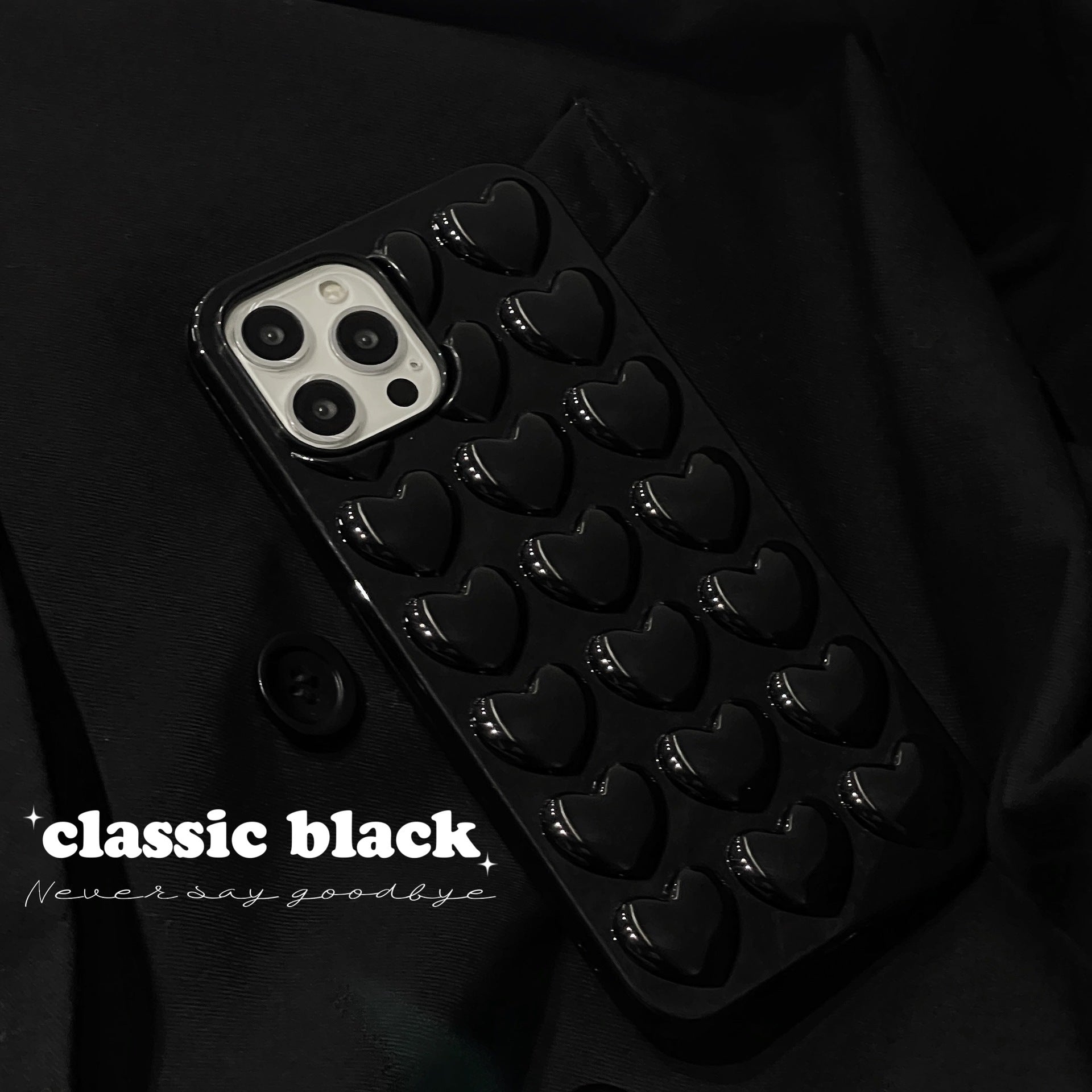 Black three-dimensional love iPhone17 for 11 Apple 15 phone case 13/14pro max phone case 16