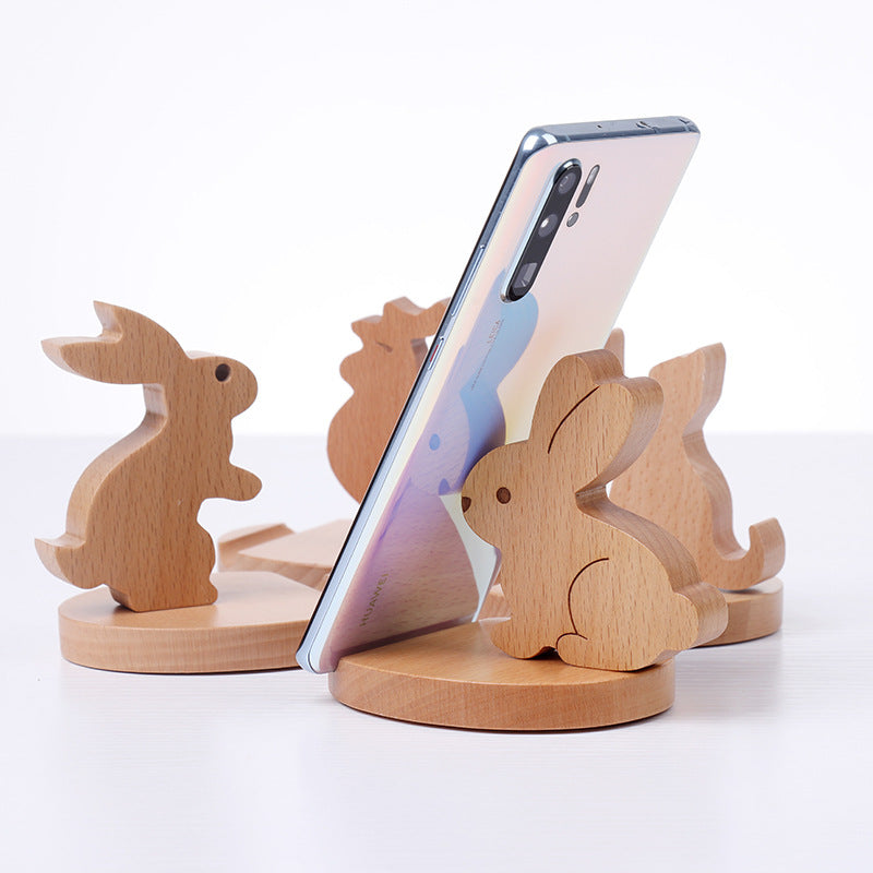 Solid wood flat panel support binge-watching watching TV cute creative mobile phone holder desktop phone holder wholesale engraved logo