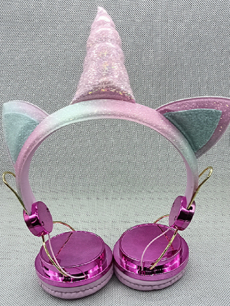 Factory cross-border Bluetooth headset wholesale hot head-mounted computer online class cartoon unicorn smart children's headphones