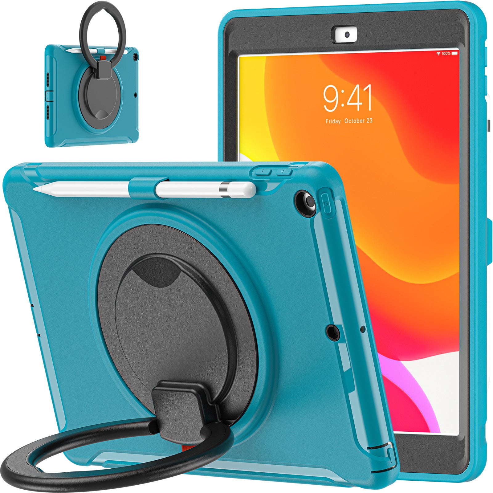 iPad 10.2 Apple tablet protective case with pen Sleeve 360 degrees handheld rotating bracket three-proof protective case
