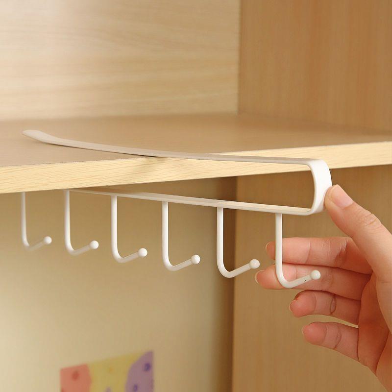 Cross-border kitchen iron cabinet storage hanger multi-functional row hook wardrobe organizer kitchen seamless nail-free hook