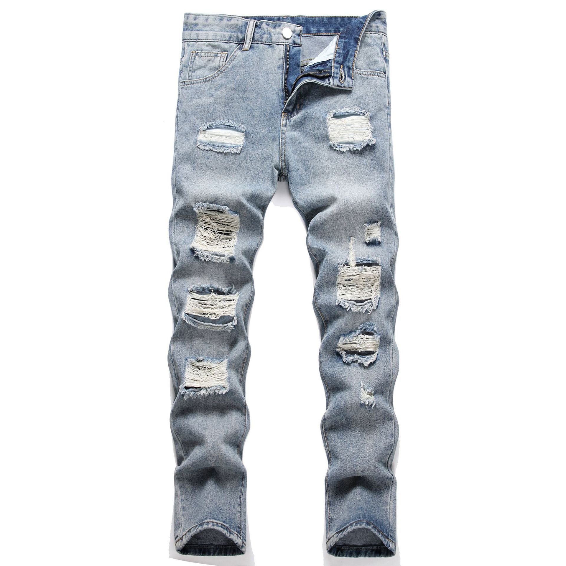 Foreign trade men's jeans trousers high elastic ripped slim jeans men AliExpress men's jeans