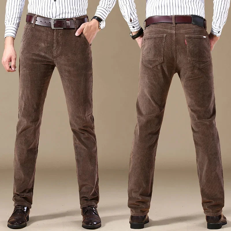 One piece dropshipping 6686 stretch striped pants corduroy men's pants common style middle-aged casual pants straight loose trousers