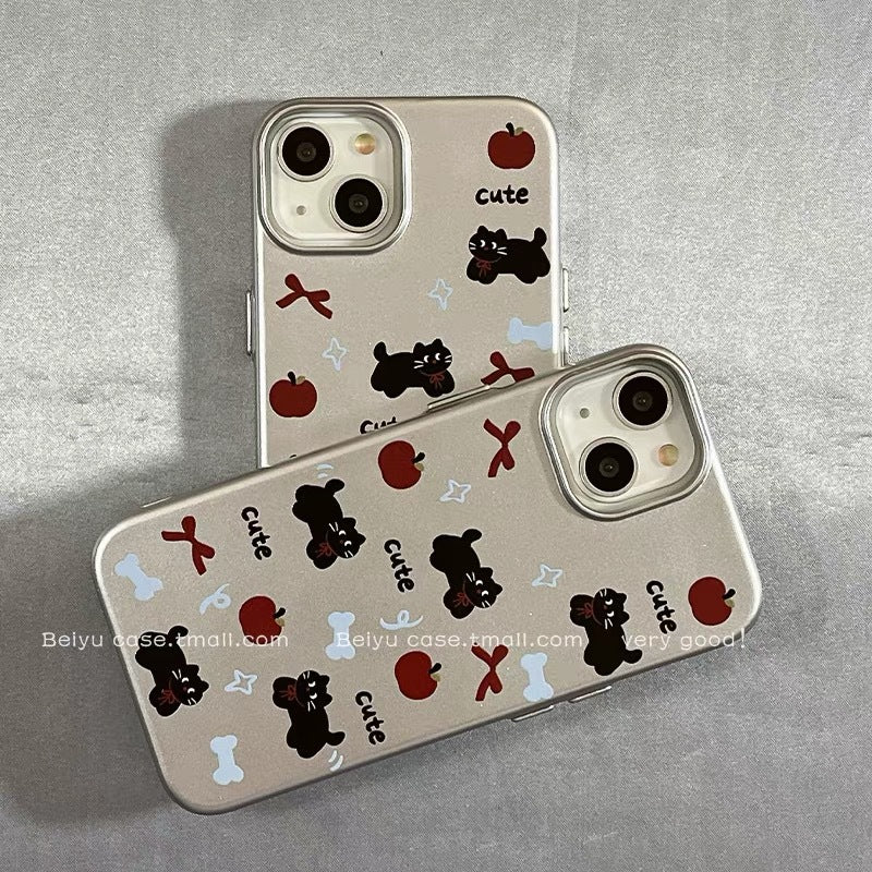 Cute bow cat for Apple 16promax phone case silver iPhone15 new drop-resistant silicone