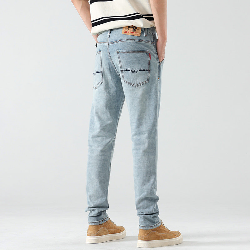 New American men's jeans high-end and fashionable retro fit comfortable straight casual cotton slim jeans