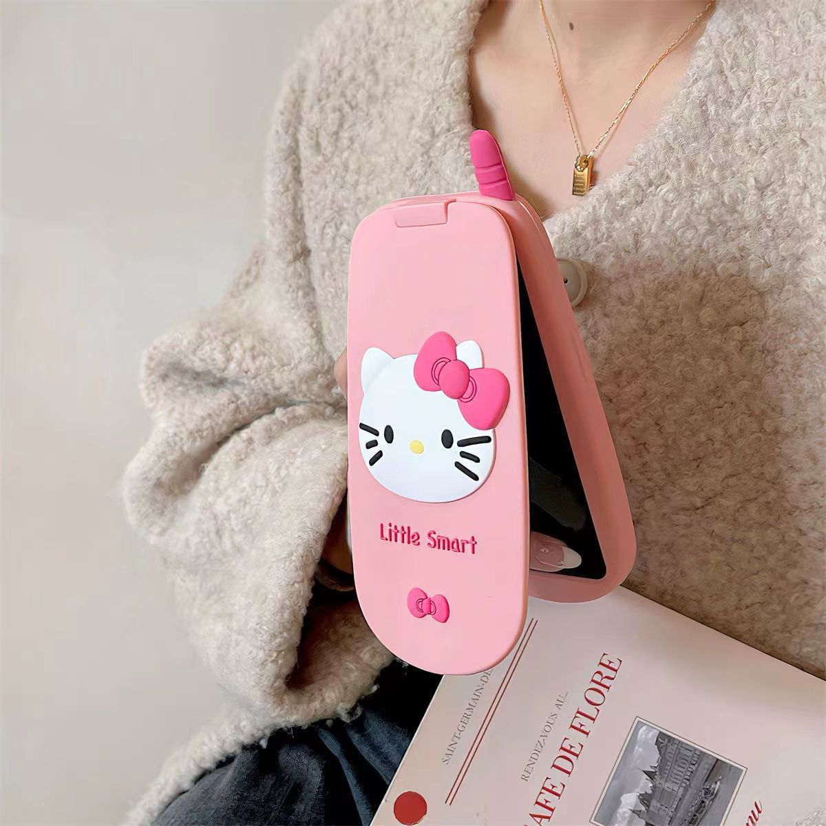 ins flip Hello Kitty cellular phone Apple 15 phone case iPhone14/13Promax mirror New 12 women