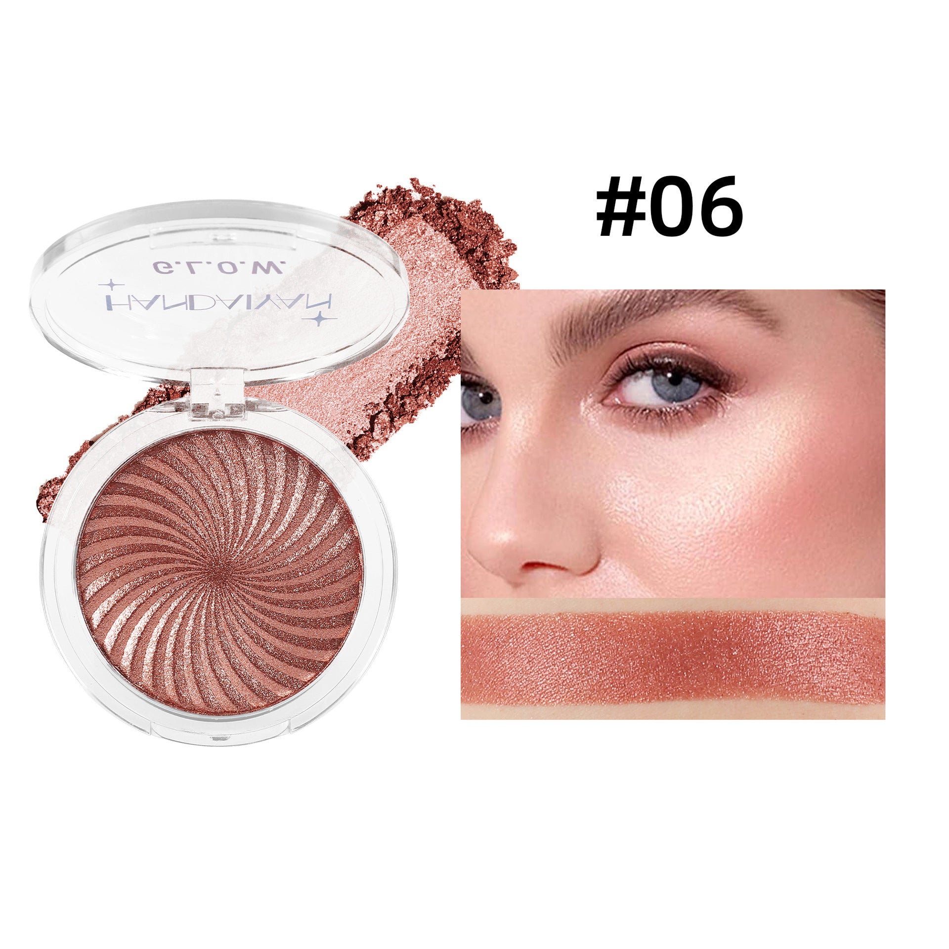 Cross-border six-color vortex highlighting powder matte thin and glittering handaiyan face powder highlight repair brightening makeup palette