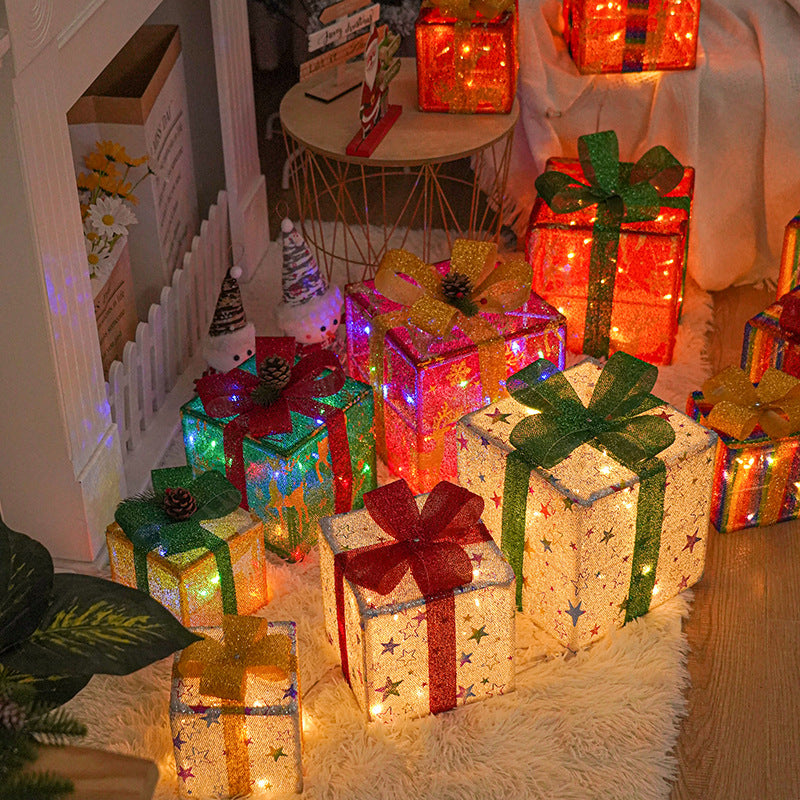 Cross-border new Christmas decoration gift box three-piece set Christmas string light room decoration colored lights decoration lights
