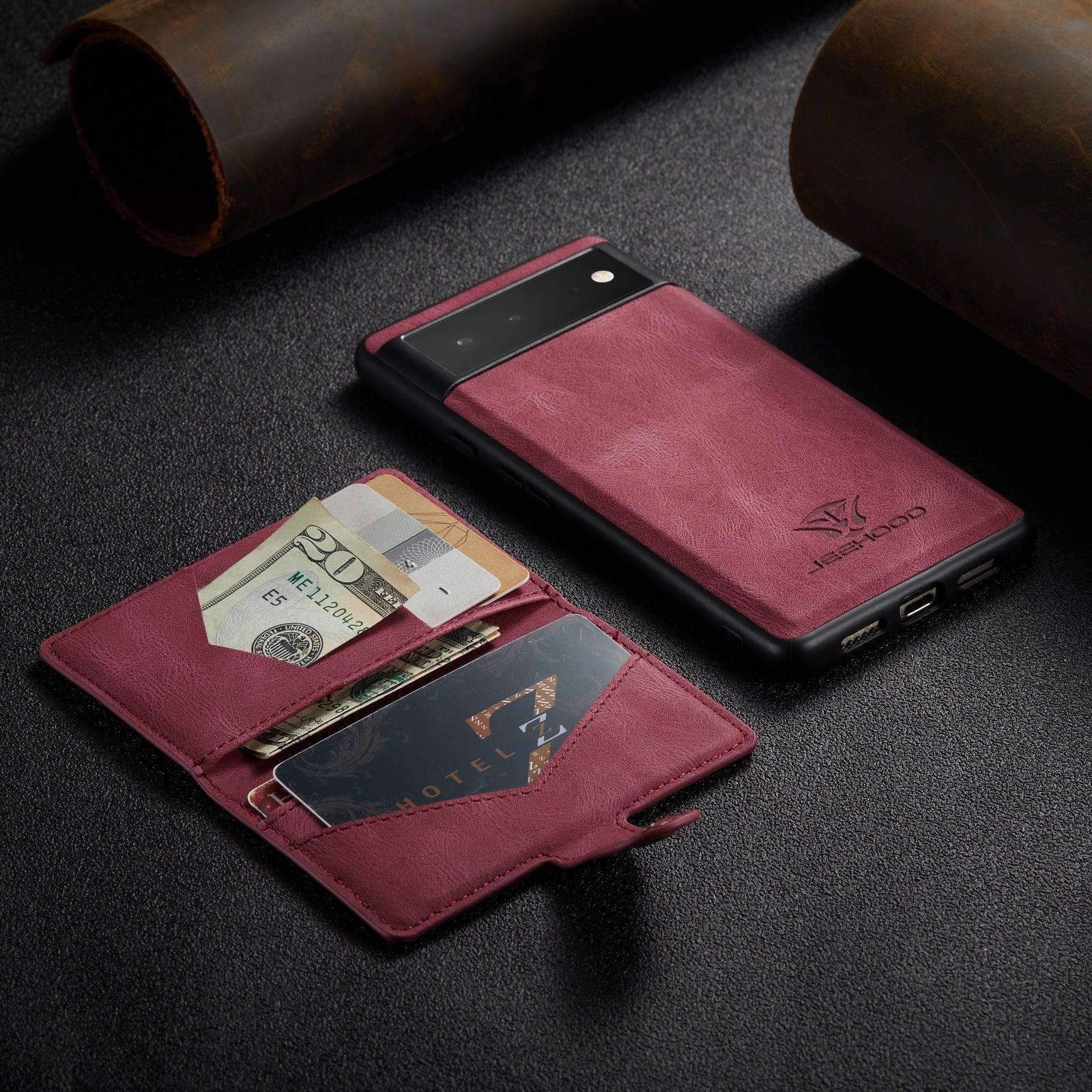Cross-border applicable Google 7pro magnetic phone case Apple 14 leather two-in-one quick release card leather case