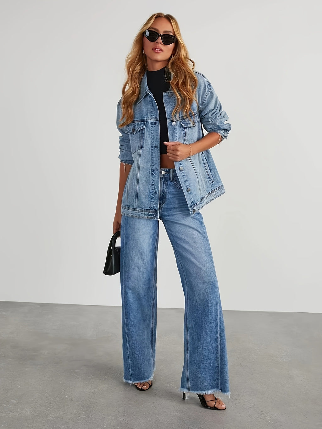 Fuzzy Jeans High Waist Wide Leg Jeans Women's Denim Jeans