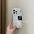 Cute transparent bear mirror pendant for Apple 14Promax phone case 12 female bracket iphone13 air cushion
