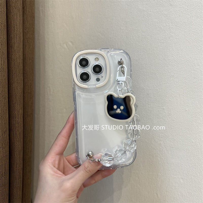 Cute transparent bear mirror pendant for Apple 14Promax phone case 12 female bracket iphone13 air cushion