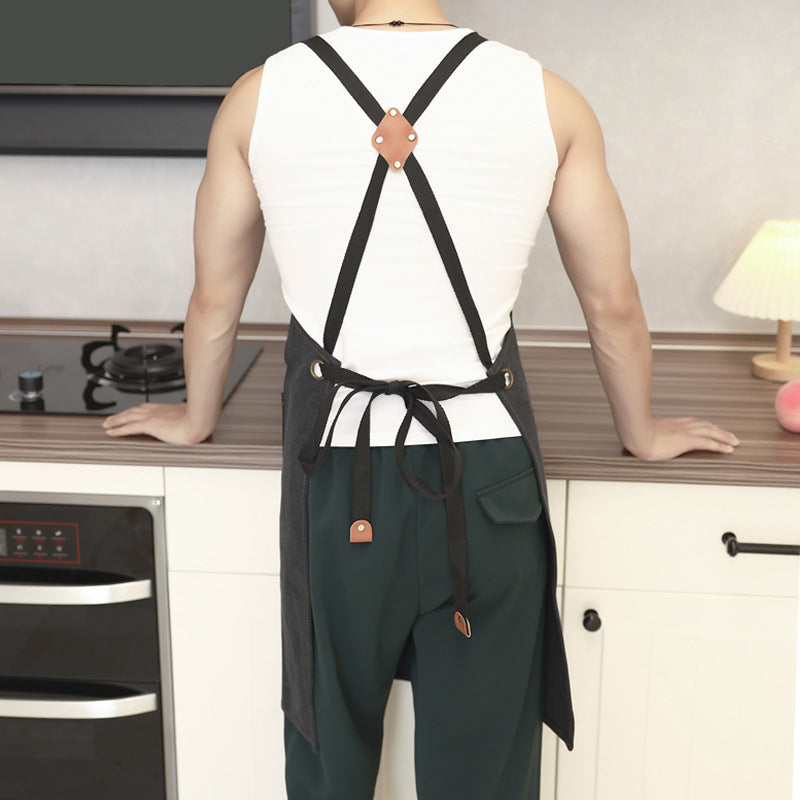 Wholesale cross-border foreign trade pure cotton waterproof thick canvas apron household kitchen fashion apron apron work clothes printing