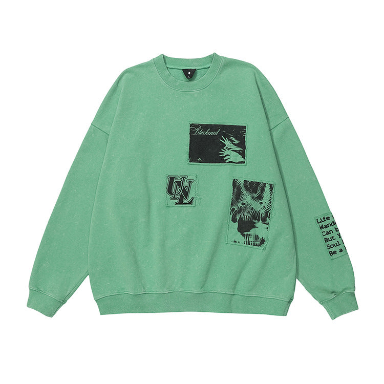 # OVDY autumn and winter new men's and women's tops patch letter Terry simple loose shoulder ins sweater for men